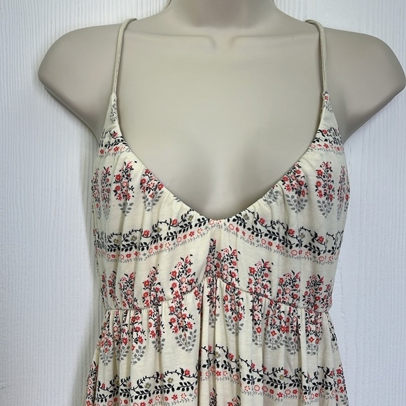 Free People - Ivory Fun Colorful Floral With Suede Spaghetti Straps Mini Dress M - Picture 3 of 14